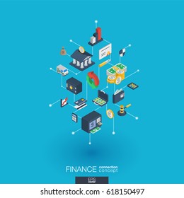 Finance Integrated 3d Web Icons. Digital Network Isometric Interact Concept. Connected Graphic Design Dot And Line System. Abstract Background For Money Bank, Market Transaction. Vector Infograph