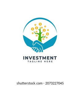 Finance Invest Investment Business Logo Template With Handshake and Money Tree Illustration Design
