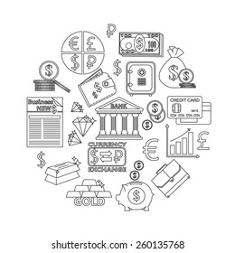 Finance and investing outline icons set. Vector illustration.