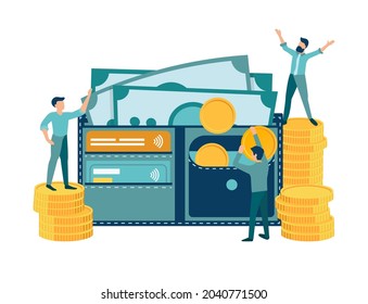Finance, investing and saving money, increase and capital growth, teamwork, profit and business development success. Concept vector illustration.