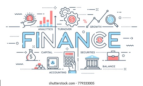 Finance, investment, analytics, growth, banking thin line concept. Vector illustration. Editable stroke.