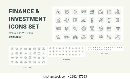 Finance, Investment, Banking
vector line Icons set 3 size 100px, 64px, 32px