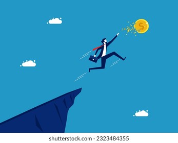 Finance and investment. Businessman jumping and grabbing the faded coin