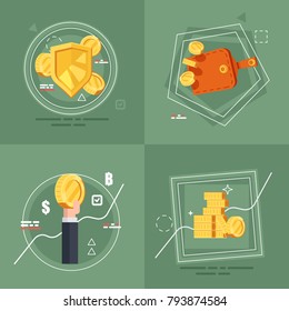 Finance investment concepts set. Flat set of 4 finance investment vector concepts for web on green background.