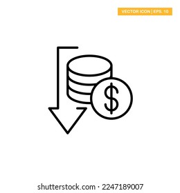 Finance, investment, dollar money, trading, lower cost, recession icon vector design illustration