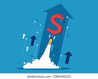 Finance and investment. dollar sign soars in the sky with an arrow
