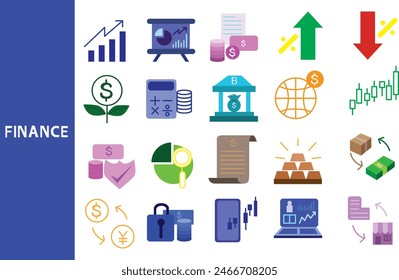 Finance and investment financial system Using numerical data in business investment ,Set of icons for business ,symbol collection.,Vector illustration.