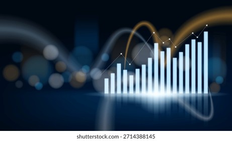 Fondo de gráfico de inversión financiera con luces. Perfecto para presentaciones, artículos de finanzas e informes de negocios. Reflejo de progreso positivo, crecimiento, éxito y logros