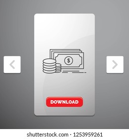 Finance, investment, payment, Money, dollar Line Icon in Carousal Pagination Slider Design & Red Download Button