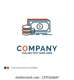 Finance, investment, payment, Money, dollar Logo Design. Blue and Orange Brand Name Design. Place for Tagline. Business Logo template.