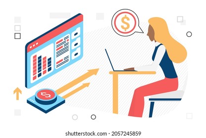 Finance investment startup, business manager, corporate development leadership concept flat line vector illustration