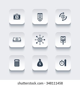 finance, investments, capital rounded square icons, vector illustration