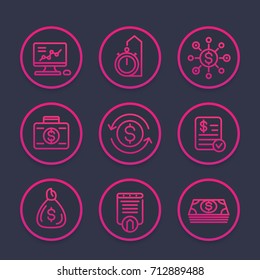 finance, investments, financial analysis line icons set