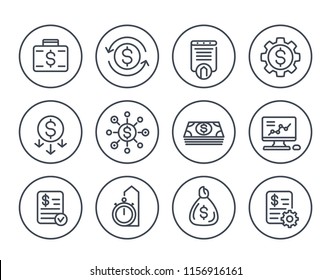 finance, investments, financial management line icons on white