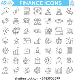 Finance, investments, financial management line icons