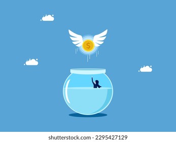 Finance and lack of freedom. coin fly away. vector illustration