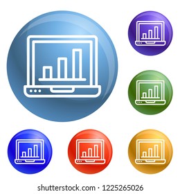 Finance laptop icons set vector 6 color isolated on white background