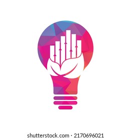 Plantilla del logotipo del concepto de la forma de la lámpara de hoja de finanzas. Vector de iconos del logotipo de las estadísticas de la naturaleza.