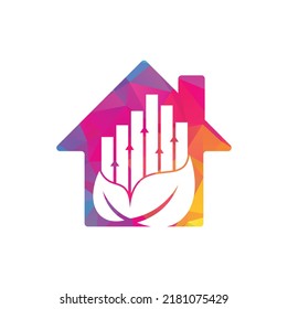 Finance leaf home shape concept logo template. Nature stats logo icon vector.