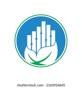 Finance leaf logo template. Nature stats logo icon vector. Investment business with rising bar and leaf logo concept.
