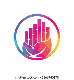 Finance leaf logo template. Nature stats logo icon vector. Investment business with rising bar and leaf logo concept.