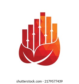 Finance leaf logo template. Nature stats logo icon vector. Investment business with rising bar and leaf logo concept.