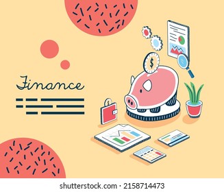 finance lettering and money icons