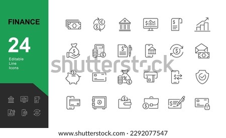 Finance Line Editable Icons set. Vector illustration in modern thin line style of money and finance operations: currency exchange, savings, operations with bank cards. Pictograms and infographic.