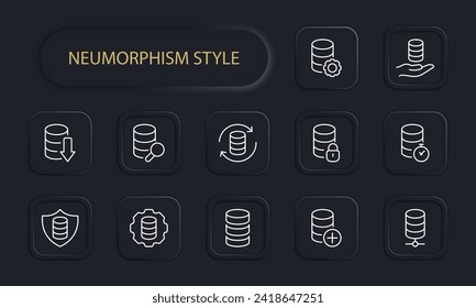 Finance line icon. Coin, gear, timer, shield, investment, money, lock, key, password. Neomorphism style. Vector line icon for business and advertising