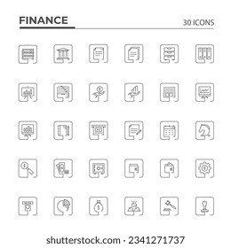 Finance line icon collection. Thin outline icons on  rectangle set. Editable stroke