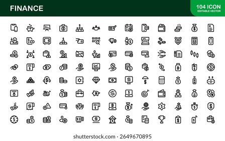 Finance Line Icon Pack – Clean, Minimal Outline Icons for Investment, Currency, Insurance, Banking, and Economic Business Operations