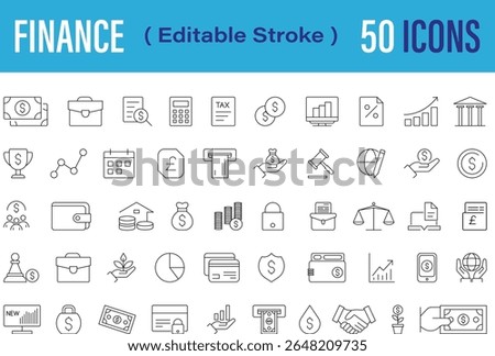 Finance Line Icon Set  50 Editable Stroke Icons for Banking, Investment and Money Management