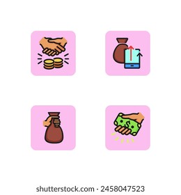 Finance line icon set. Financial deal, giving dollar banknote, electronic money, sack with coins. Money concept. Can be used for topics like economy, budget, savings. Vector illustration for web apps