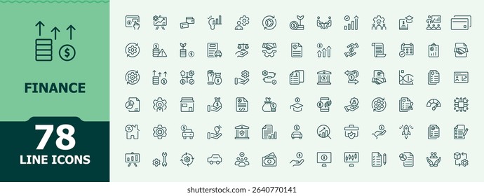 Finance line icon set. Fund linear icon collection. Minimalist icons collection. Related to credit, banking, financial, business, revenue and more. Editable stroke vector art.