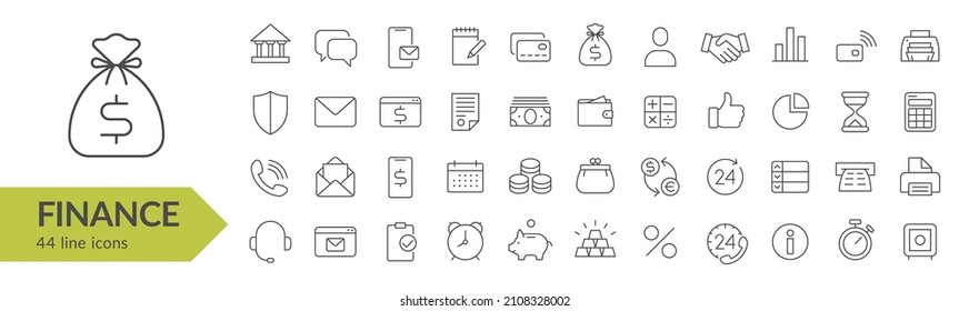 Juego de iconos de la línea de finanzas. Signos aislados sobre fondo blanco. Ilustración vectorial. Colección