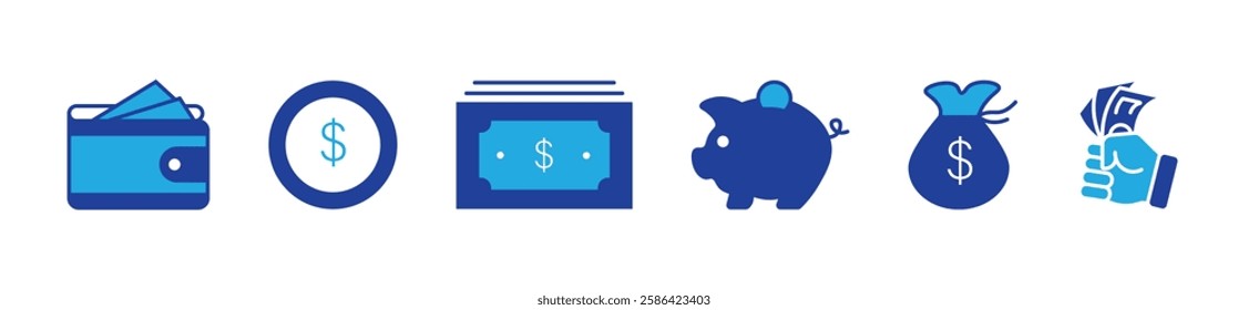 Finance line icon set. Money, Wallet, piggy bank, coin, money bag or box, savings icons symbol on white background. Vector illustration