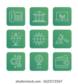 Conjunto de iconos de línea financiera. Ilustración de iconos de Vector