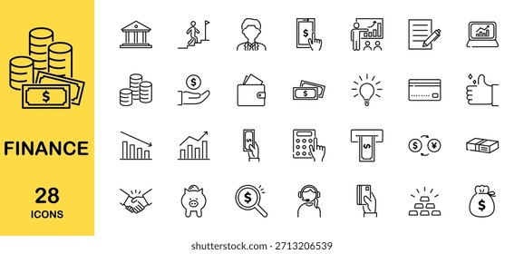 Conjunto de iconos de línea financiera. Ilustración vectorial