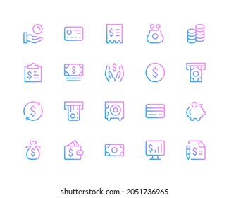 Finance line icons. Financial concepts, money pictograms. Set of modern outline symbols collection. Minimal thin line design. Trendy gradient style graphic elements. Vector line icons set
