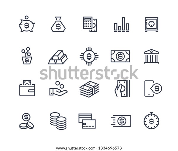 Finance line icons. Money business account,\
currency management finance audition money calculating. Business\
investment vector\
symbols
