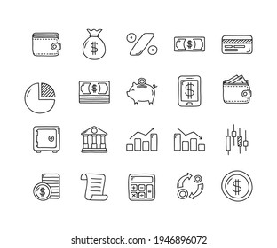 Finance line icons set. Editable Stroke
