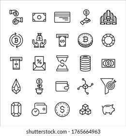 Finance line icons set. Stroke vector elements for trendy design. Simple pictograms for mobile concept and web apps. Vector line icons isolated on a white background. 
