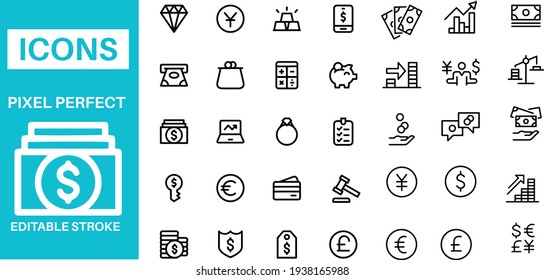 Diseño vectorial de iconos de línea de finanzas 