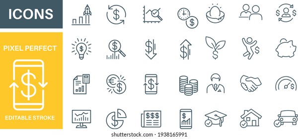 Diseño vectorial de iconos de línea de finanzas 