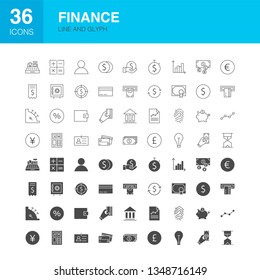 Finance Line Web Glyph Icons. Vector Illustration of Money Outline and Solid Symbols. 