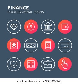 finance line web icon set, money, payments