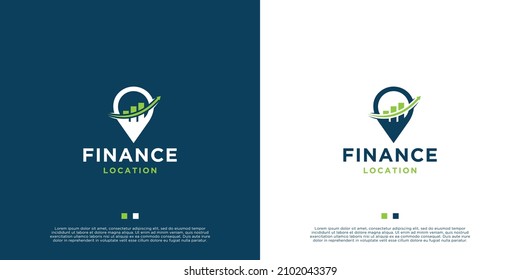 diseño del logotipo de ubicación financiera con flecha de estadísticas