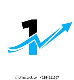 Logotipo Financiero Con 1 Concepto De Carta. Logo De Marketing Y Negocios Financieros. Carta 1 Plantilla de logotipo financiero con flecha de crecimiento de marketing