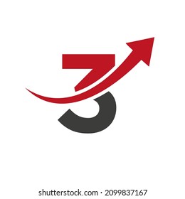 Finden Sie Logo mit 3 Buchstaben Konzept. Logo für Marketing und Finanzunternehmen. Buchstabe 3 Vorlage für finanzielle Logos mit Marketingwachstumsbogen