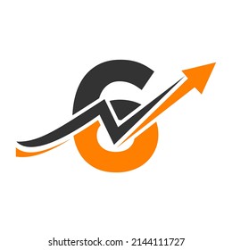 Logotipo Financiero Con Concepto De 6 Cartas. Logo De Marketing Y Negocios Financieros. Carta 6 Plantilla de logotipo financiero con flecha de crecimiento de marketing